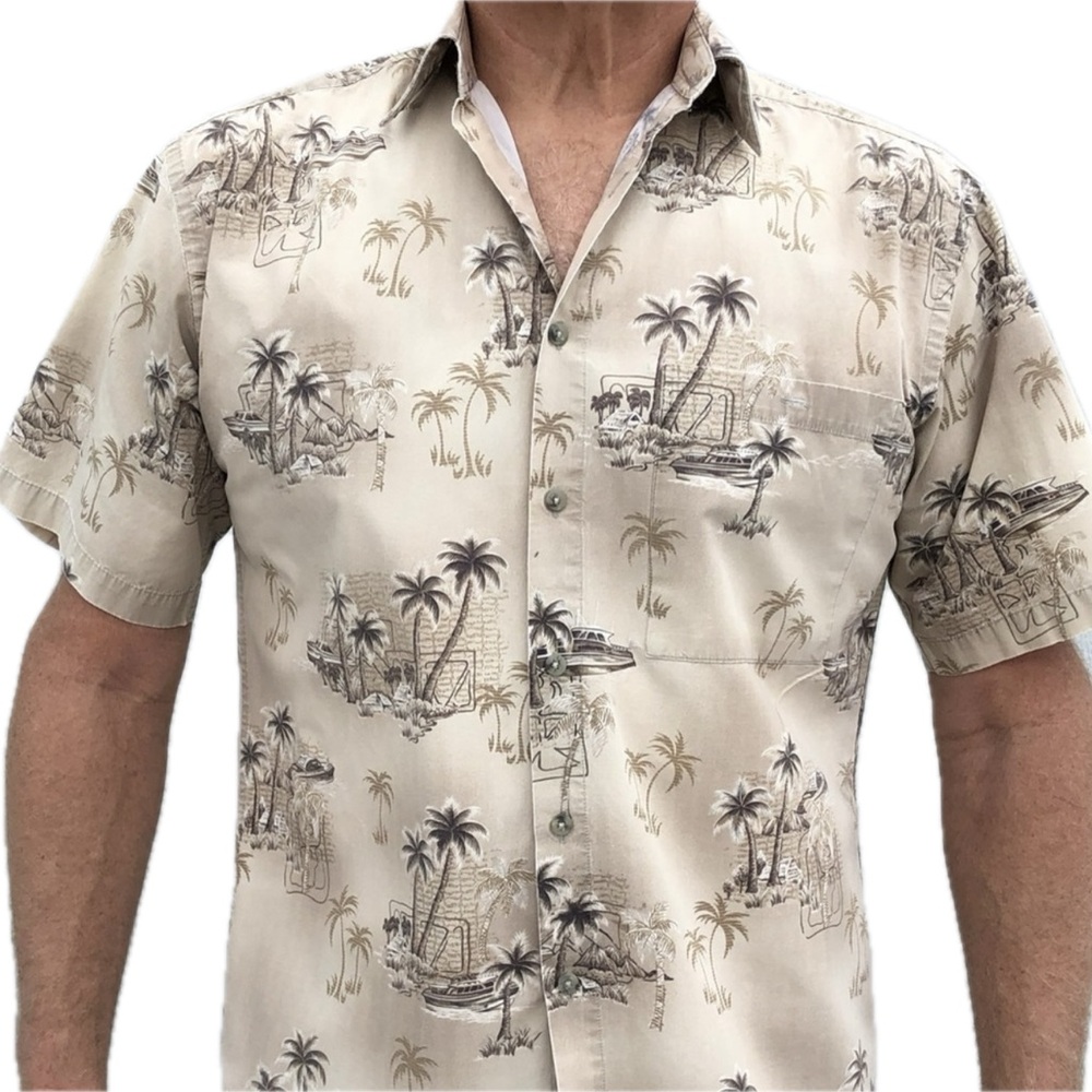Pierre Cardin Tropical VTG Hawaiian Palms Short Sleeve Button Down Shirt Medium